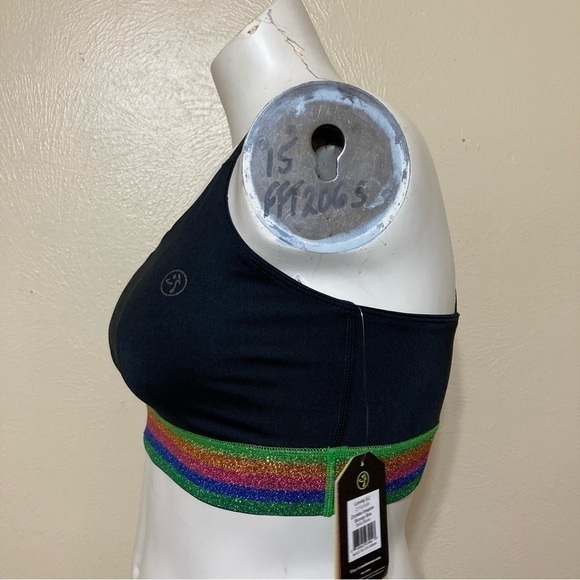 ZUMBA INSPIRE SCOOP BRA.  Glittery band X cross back NWT  Medium - Picture 6 of 12